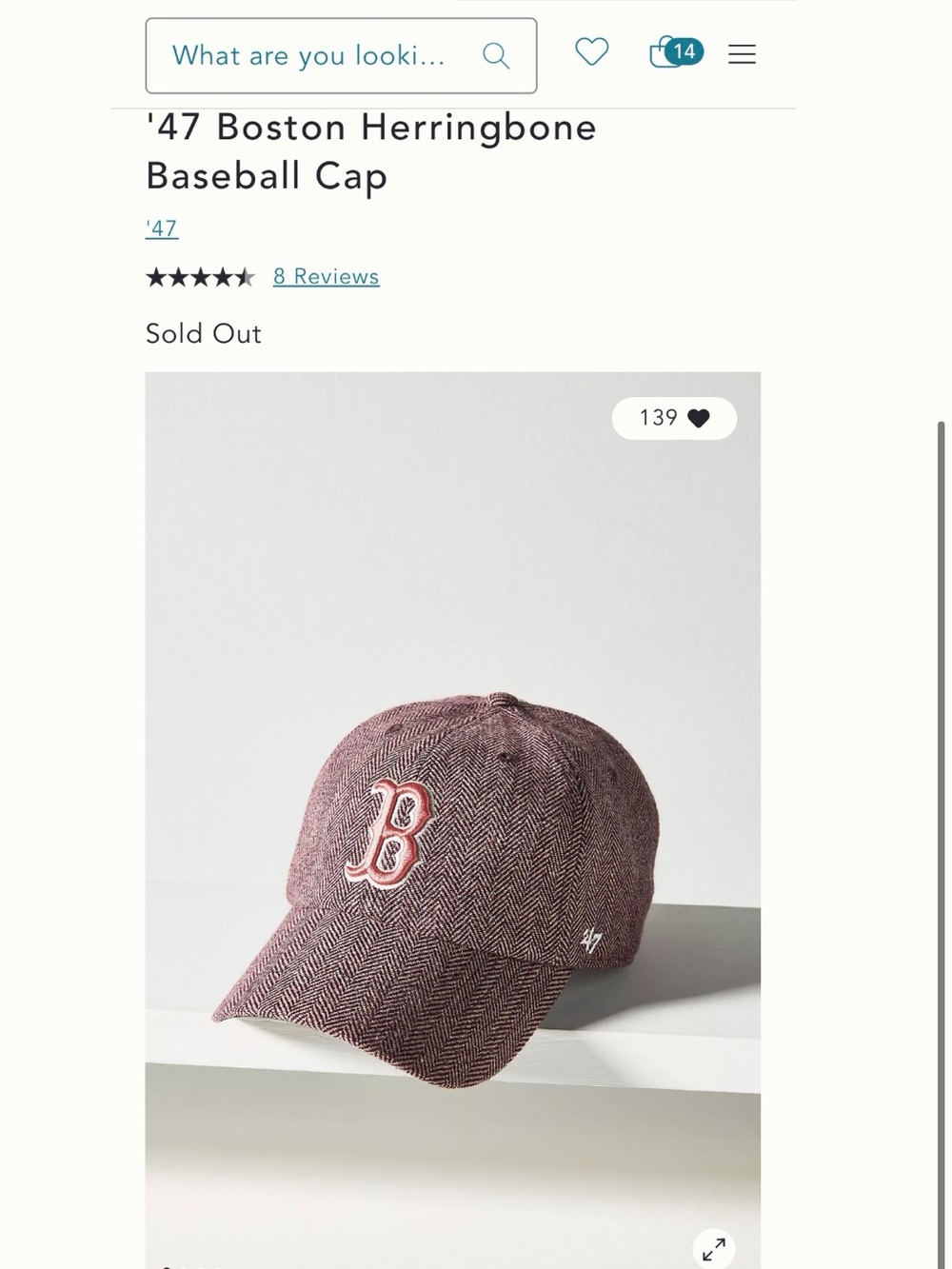 ‘47 Anthro Boston Red Sox Herringbone Cap